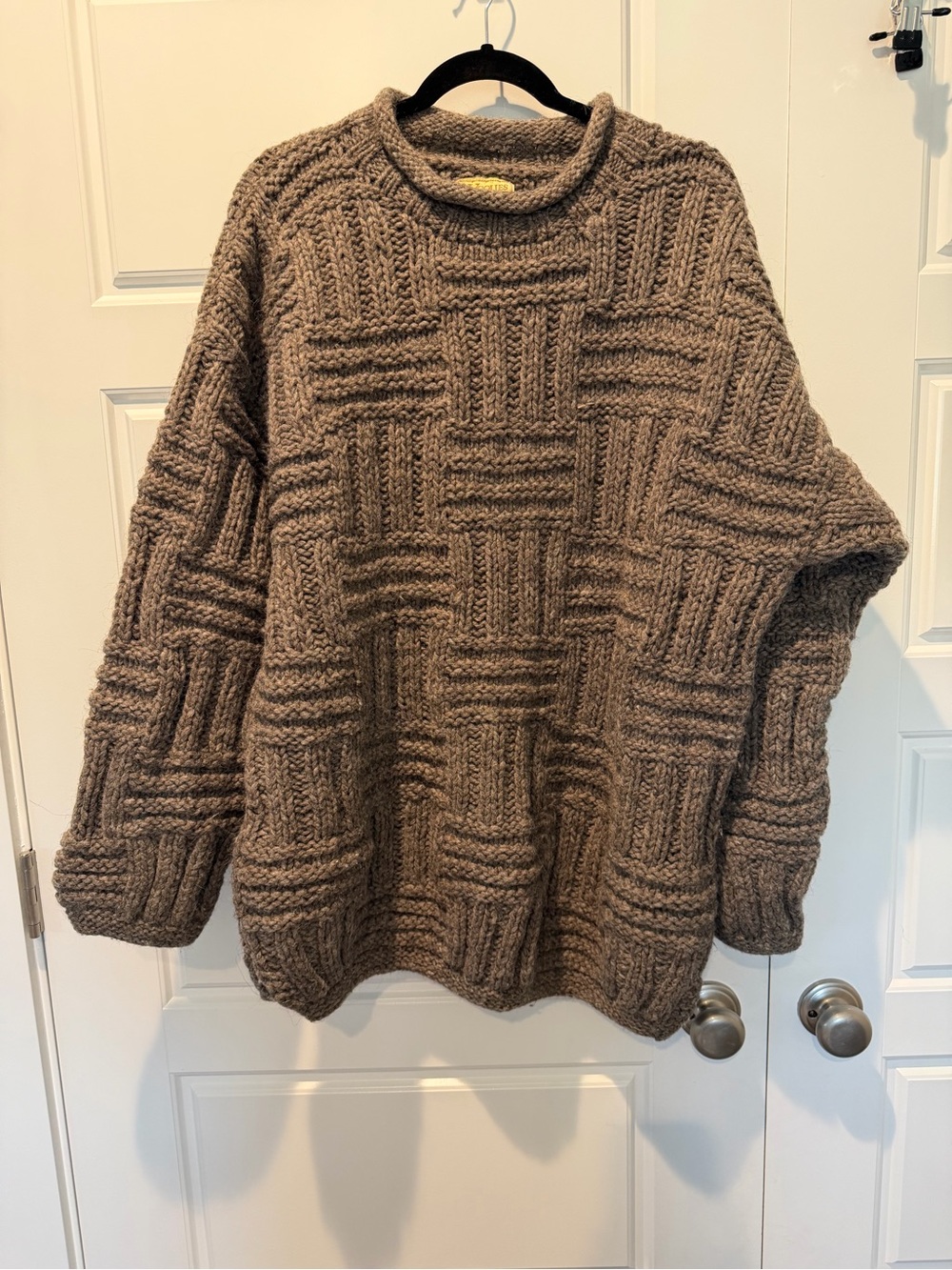 Vintage Woolies Wool Chunky Basket Weave Oversized Knit Sweater Grey Size Large